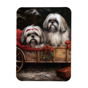 Lhasa Apso Snowy Sleigh Weihnachtsdekor Magnet