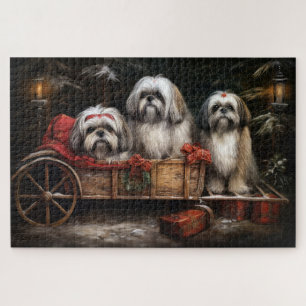 Lhasa Apso Snowy Sleigh Weihnachtsdekor Puzzle