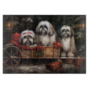 Lhasa Apso Snowy Sleigh Weihnachtsdekor Schneidebrett