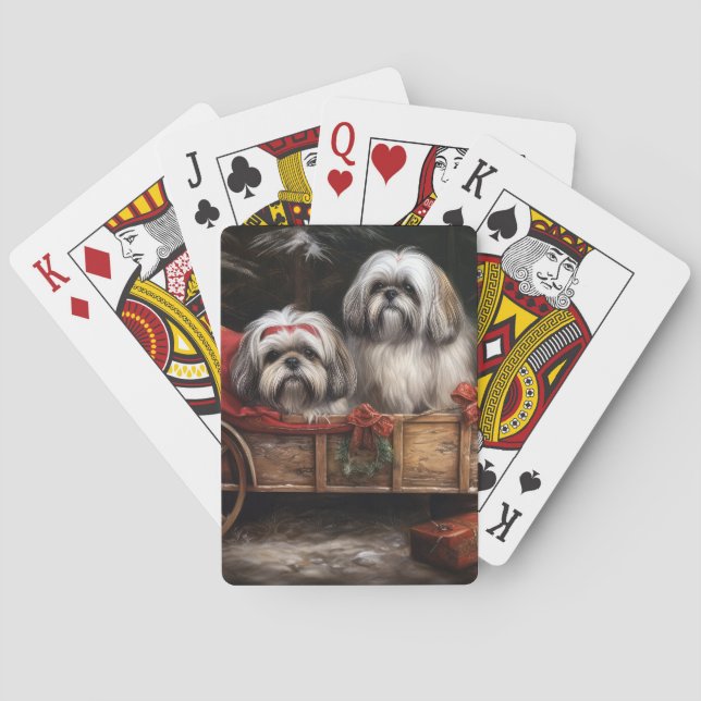 Lhasa Apso Snowy Sleigh Weihnachtsdekor Spielkarten (Rückseite)