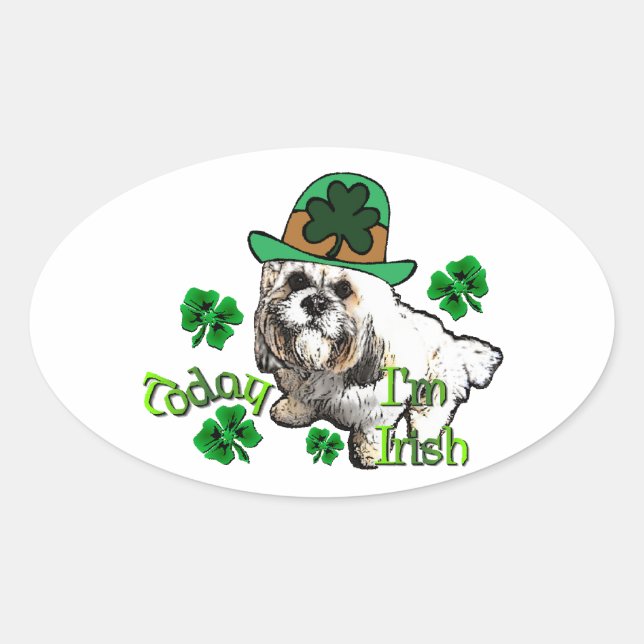 Lhasa Apso St Patricks Ovaler Aufkleber (Vorderseite)