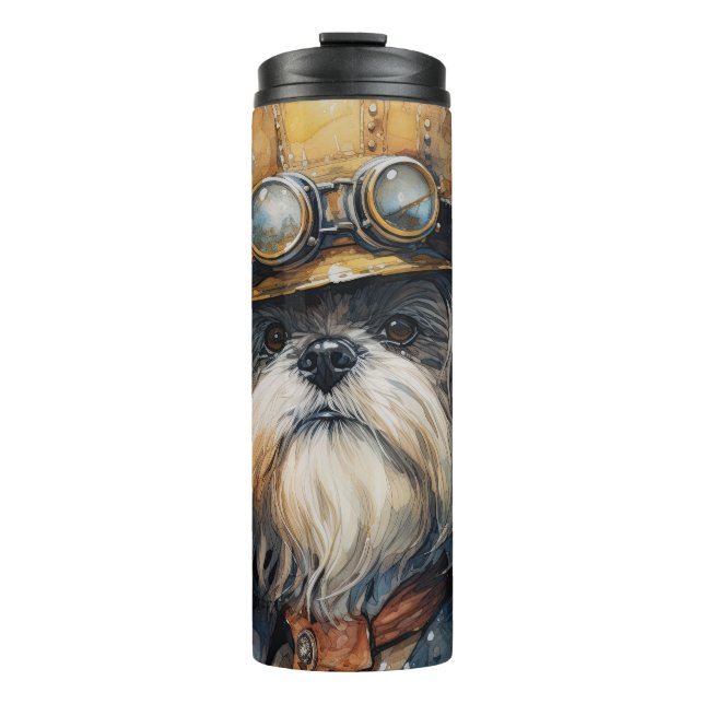 Lhasa Apso Steampunk Dog Thermosbecher (Vorderseite)