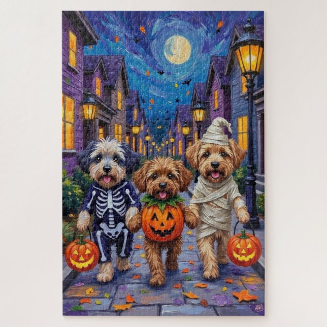 Lhasa Apso Trick-or-Treating in Halloween-Kostümen Puzzle (Vertikal)