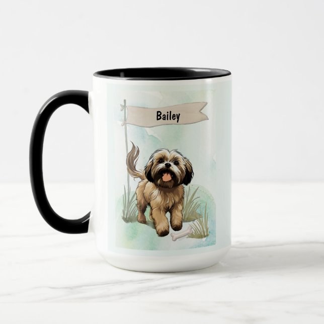 Lhasa Apso Wasserfarbe Personalisierter Hund Tasse (Links)
