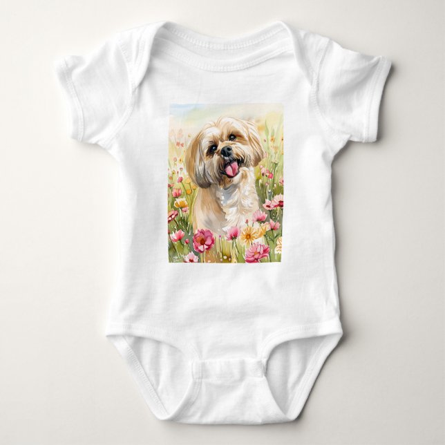 Lhasa Apso Wasserfarben-Babymamelon Baby Strampler (Vorderseite)