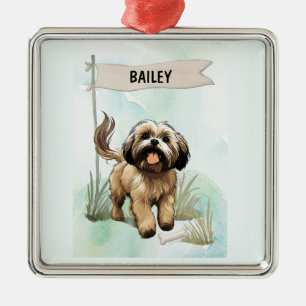 Lhasa Apso Wasserfarben Individueller Hund Ornament Aus Metall
