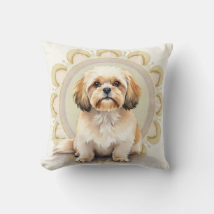 Lhasa Apso Wasserfarben-Mandala-Kreis-Kunst Kissen