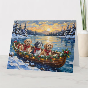 Lhasa Apso Weihnachtsboot-Feiertag Karte