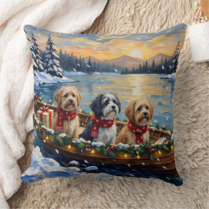 Lhasa Apso Weihnachtsboot-Feiertag Kissen