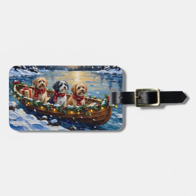 Lhasa Apso Weihnachtsboot Urlaub Gepäckanhänger (Vorderseite horizontal)