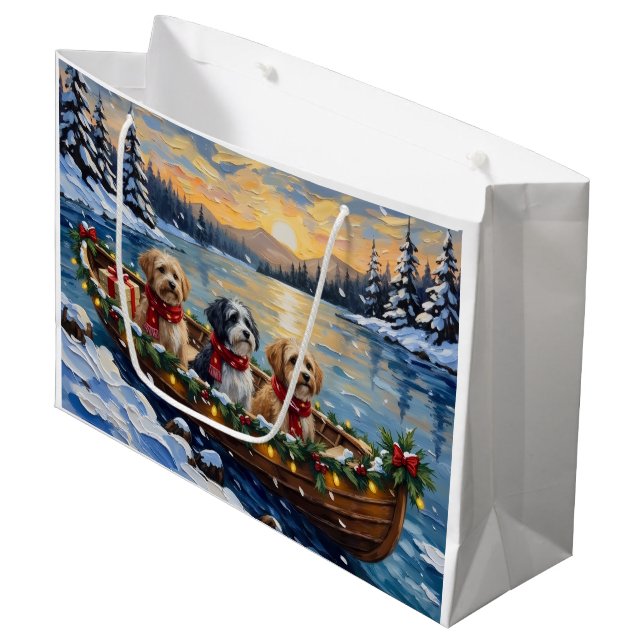 Lhasa Apso Weihnachtsboot Urlaub Große Geschenktüte (Vorderseite Schrägansicht)