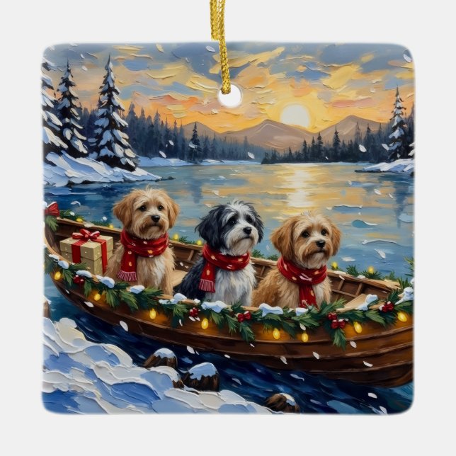 Lhasa Apso Weihnachtsboot Urlaub Keramikornament (Vorderseite)