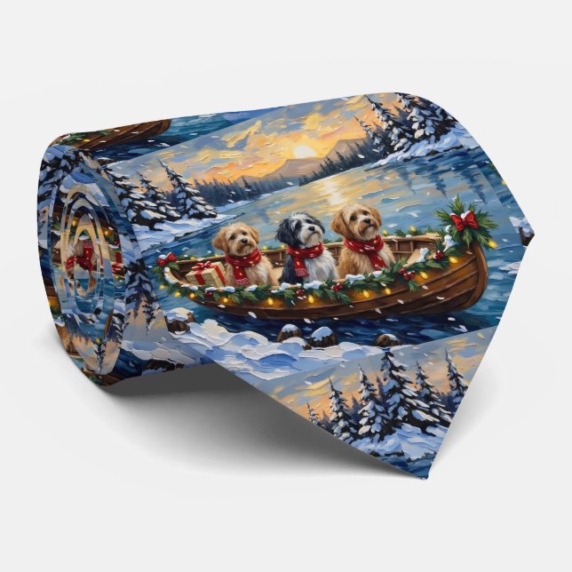 Lhasa Apso Weihnachtsboot Urlaub Krawatte (Gerollt)