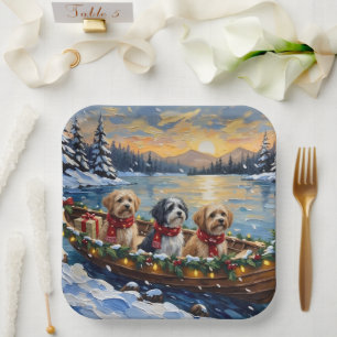 Lhasa Apso Weihnachtsboot Urlaub Pappteller
