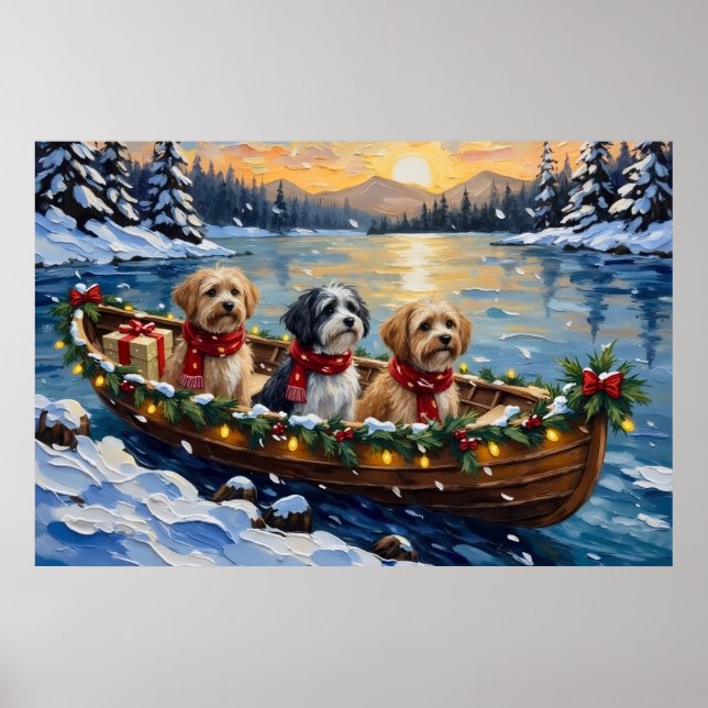 Lhasa Apso Weihnachtsboot Urlaub Poster (Vorne)