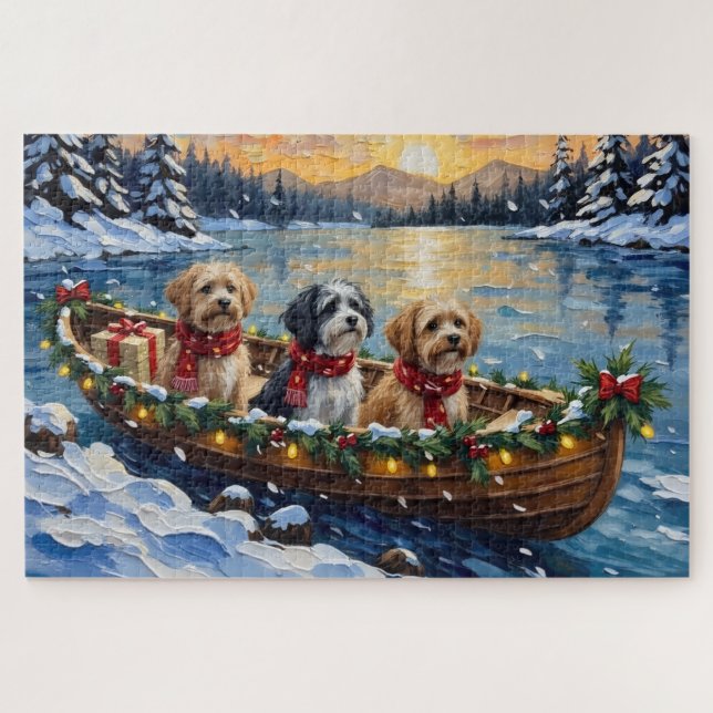 Lhasa Apso Weihnachtsboot Urlaub Puzzle (Horizontal)