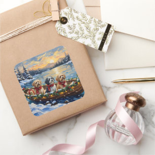 Lhasa Apso Weihnachtsboot Urlaub Quadratischer Aufkleber
