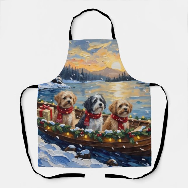 Lhasa Apso Weihnachtsboot Urlaub Schürze (Vorderseite)