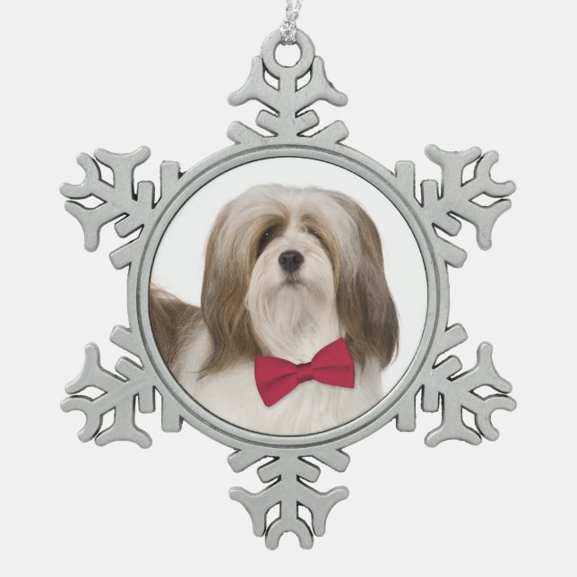 Lhasa Apso Weihnachtsdekoration Schneeflocken Zinn-Ornament (Vorderseite)