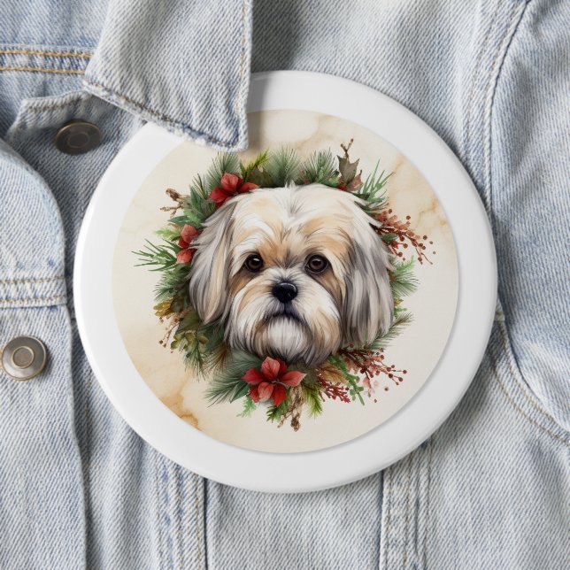 Lhasa Apso Weihnachtsfeier Festliche Jungfrau Button (Beispiel)
