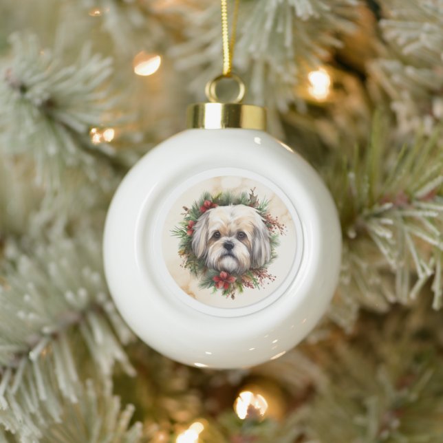 Lhasa Apso Weihnachtsfeier Festliche Jungfrau Keramik Kugel-Ornament (Baum)