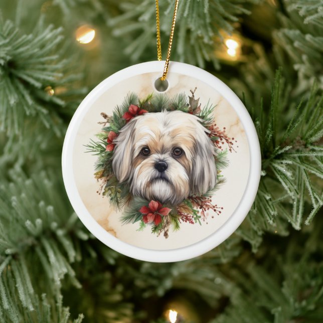 Lhasa Apso Weihnachtsfeier Festliche Jungfrau Keramik Ornament (Baum)