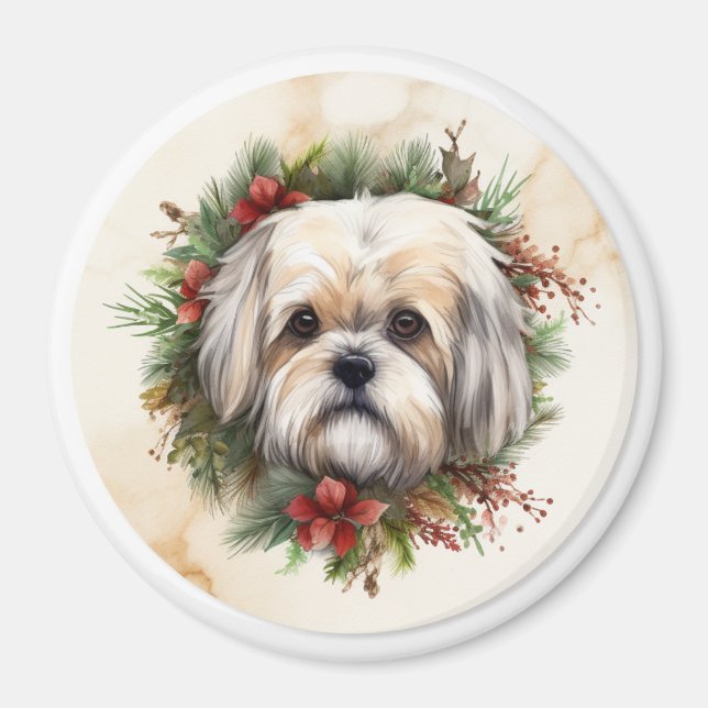 Lhasa Apso Weihnachtsfeier Festliche Jungfrau Magnet (Vorne)