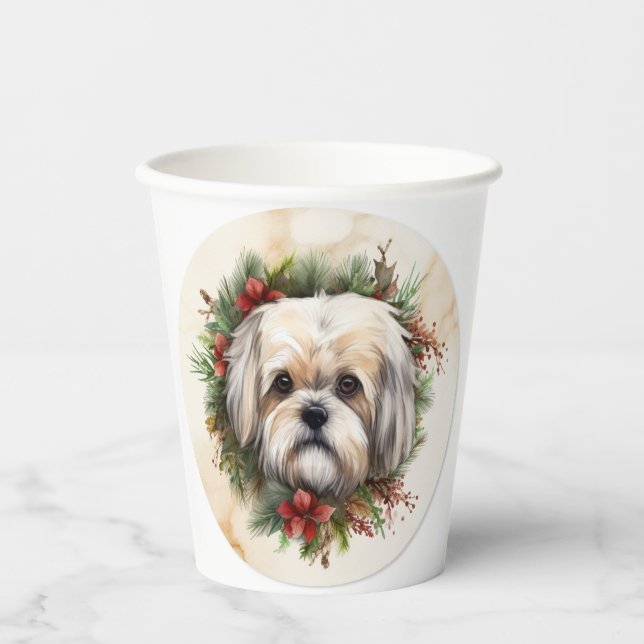 Lhasa Apso Weihnachtsfeier Festliche Jungfrau Pappbecher (Vorderseite)