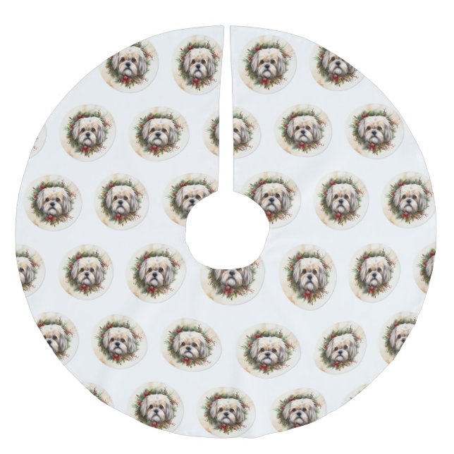 Lhasa Apso Weihnachtsfeier Festliche Jungfrau Polyester Weihnachtsbaumdecke (Vorderseite)
