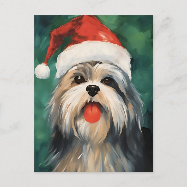 Lhasa Apso Weihnachtsmalerei Postkarte (Vorderseite)