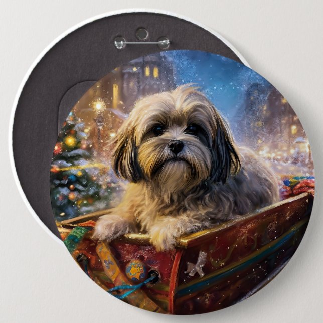 Lhasa Apso Weihnachtssaison Button (Vorne & Hinten)
