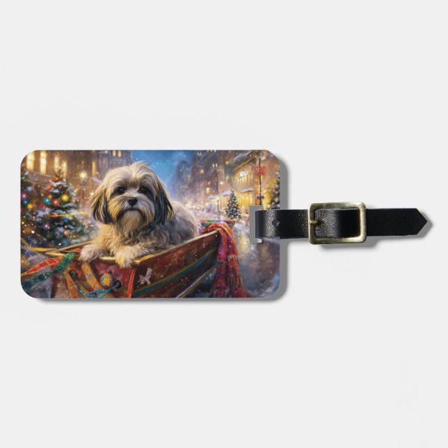 Lhasa Apso Weihnachtssaison Gepäckanhänger (Vorderseite horizontal)
