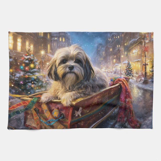 Lhasa Apso Weihnachtssaison Geschirrtuch (Horizontal)