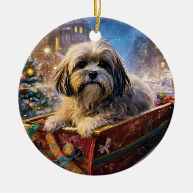 Lhasa Apso Weihnachtssaison Keramik Ornament (Vorne)