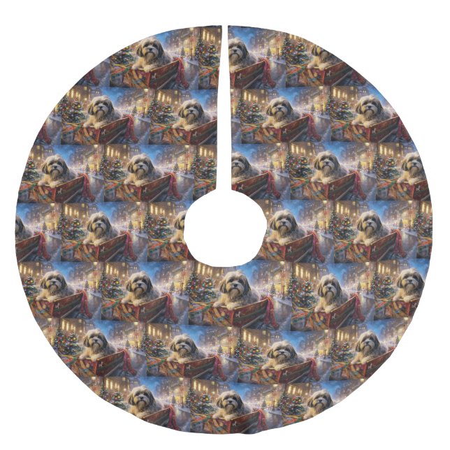 Lhasa Apso Weihnachtssaison Polyester Weihnachtsbaumdecke (Vorderseite)