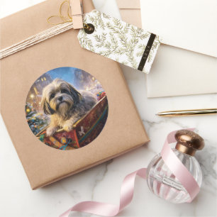 Lhasa Apso Weihnachtssaison Runder Aufkleber