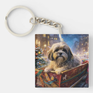 Lhasa Apso Weihnachtssaison Schlüsselanhänger