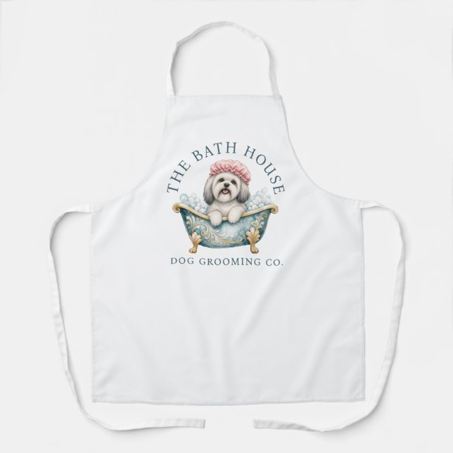 Lhasa Apso Weißer Hund Pflege Schürze | Deluxe (Vorderseite)