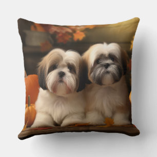 Lhasa Apso Welpe Herbstfreude Kürbis Kissen