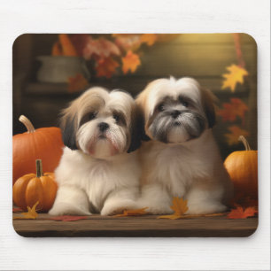Lhasa Apso Welpe Herbstfreude Kürbis  Mousepad