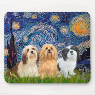Lhasa Apsos (drei) - Starry Night Mousepad