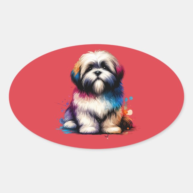 Lhaso Apso Dog Ovaler Aufkleber (Vorderseite)