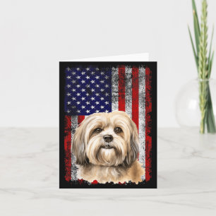 Lhaso Apso Hundeliebhaber US-Flagge 4. Juli Patrio Karte