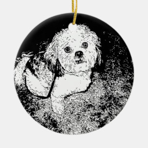 Lhaso Apso in Feder Keramik Ornament