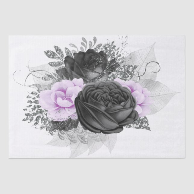 Lhile Black Silver Floral Bouquet Decoupage Seidenpapier (Vorderseite)