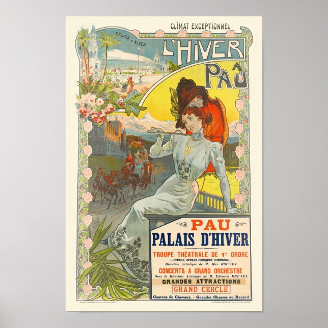 L'Hiver à Pau France Vintage Poster 1900 (Vorne)