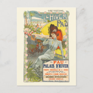 L'Hiver à Pau France Vintage Poster 1900 Postkarte
