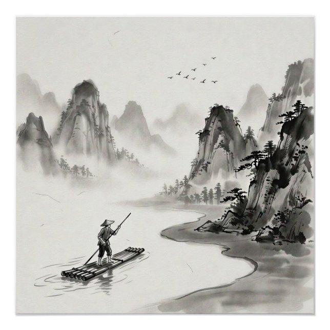 Li Fluss China Tuschelandschaft Poster (Vorderseite)