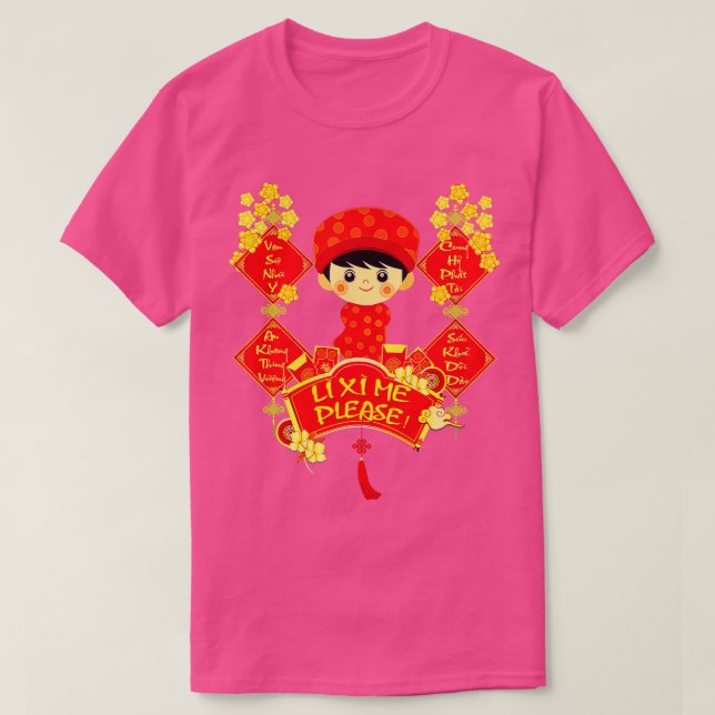 Li Xi Me Bitte Vietnamese Red Niedlich Ao Dai Boy  T-Shirt (Design vorne)