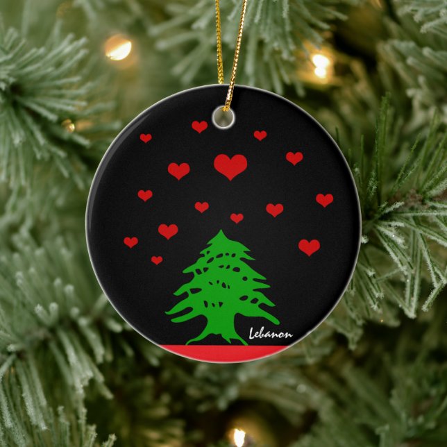 libanesische Fahnen / Liebe Keramik Ornament (Baum)